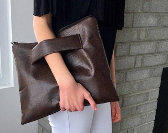 Vegan Clutch // Oversized Clutch // Arm Strap Clutch // Hand Strap Clutch // Brown Vegan Clutch