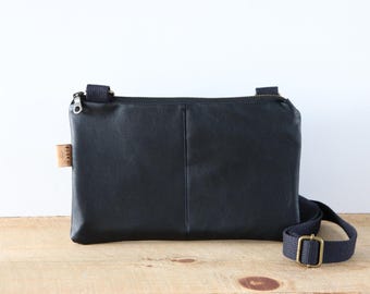 Small Black Vegan Leather Crossbody Bag: Mini Travel Purse