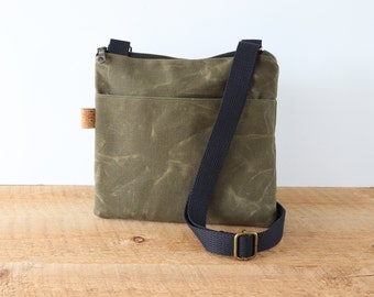 Small Waxed Canvas Crossbody Bag for women and men. Small Waxed Canvas Bag for casual use, outdoors, travel, hiking, everyday use.