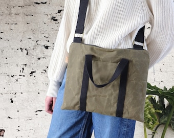 Waxed Canvas Crossbody Bag: Rugged Travel Bag with Handle