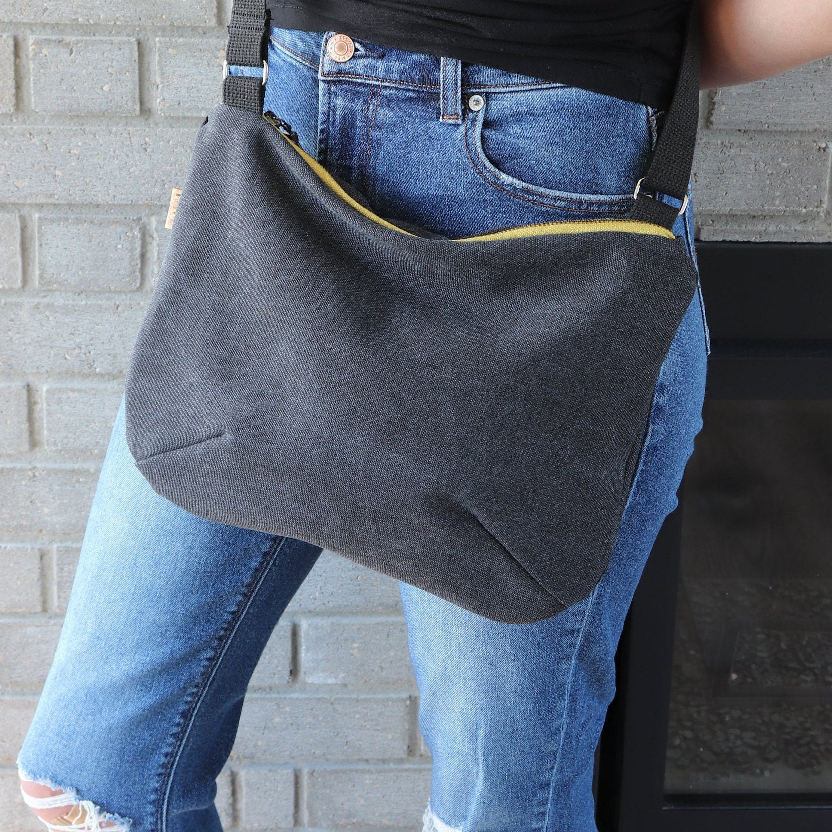 Black Slouchy Cross Body Bag for Women and Men. Canvas Purse Etsy UK