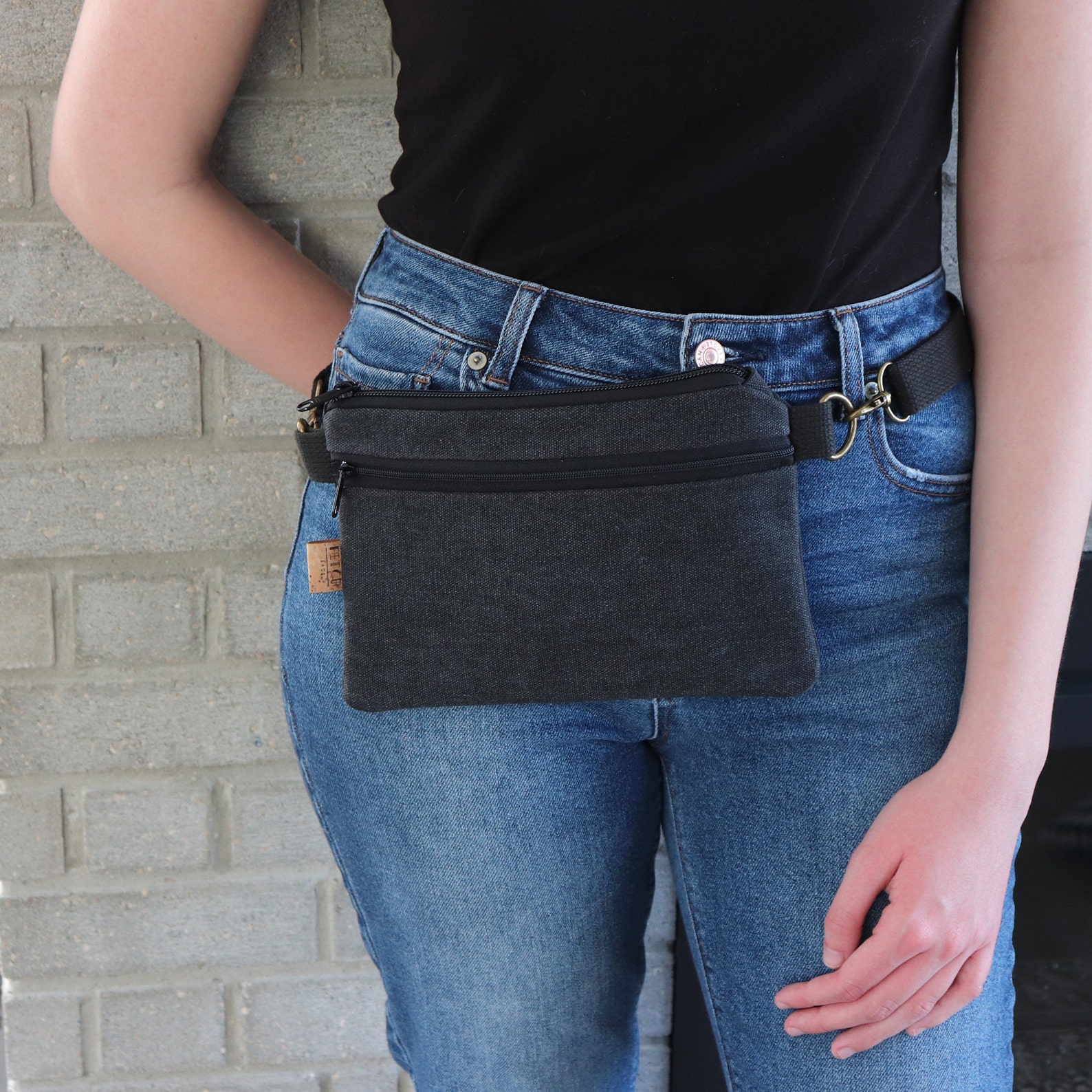 Black Canvas Fanny Pack for women and men. Hipster Vegan Belt Etsy