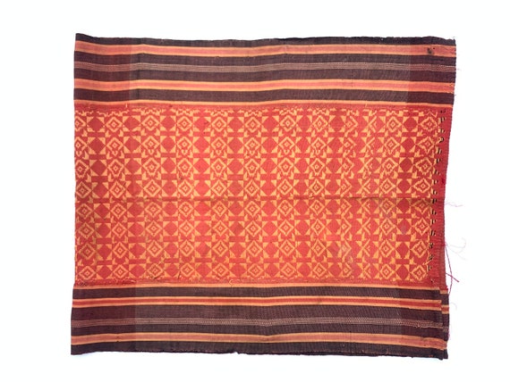 Antique Textile 555mm Tribal Skirt Red Dress Ketupat Rhombus Rice Cake Sarong Garment