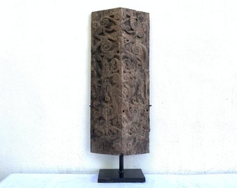 Traditional Ironwood Dayak Carved Panel : Kaharingan Tree of Life, Borneo (970mm on Stand)