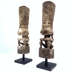 Warrior Sculpture (1 Pair) Antique Impressive Ancestor Adu Figurine Nias Statue Wooden Figure