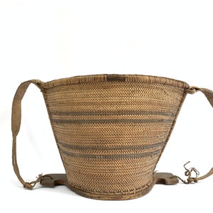 BORNEO CHILD CARRIER Mochila tradicional antigua de 350 mm para bebé Arte de fibra de tejido de ratán