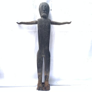 ANCESTRAL BORNEO STATUE 1000mm Sculpture Dayak Tribal Figure Wood Aged Ironwood