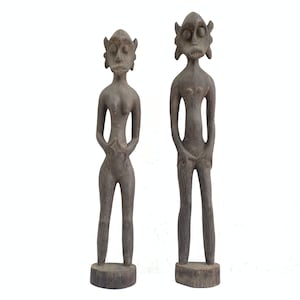 FERTILITY FIGURINE One Pair Dayak Bahau Male Female Statue Figure Figurine Naked Sculpture Asia
