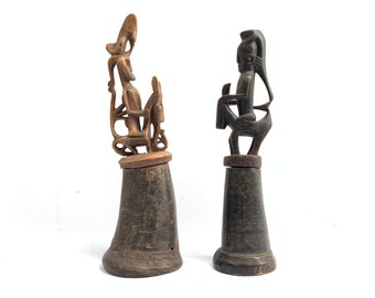 Traditional Container 1 Pair Sculpture Tribal Batak Box Jewelry Medicine Statue Figurine Indonesia