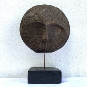 Tribal Mask 350mm Nias Facial Sculpture Figure Statue Native Wood Carving Asia Asian