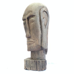 DAYAK Head WOODEN SKULL Facial 12.5 lb Statue Sculpture Primitive Figure Borneo