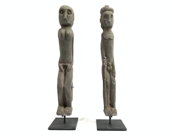 Sculpture of Toba Batak Stone Fertility Statue Pair: Indonesian Tribal Art