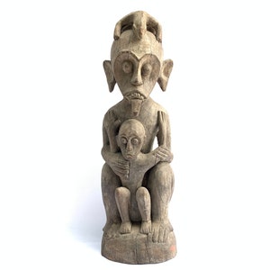Worship Statue 610mm Sickness Figurine Shaman And Child Sculpture Figure Borneo