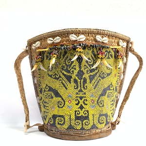 Portador de cuentas tradicional 410 mm Tribal Niño Bebé Mochila Bolsa Dayak Borneo