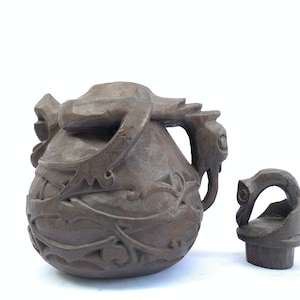 TRADITIONAL BOTTLE 270mm Borneo Tribe Dayak Bahau Sculpture Statue Figurine Container