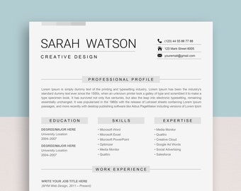 Resume Template for word, Professional Resume Template Instant Download, Creative Resume Template For Word, Resume with cover letter