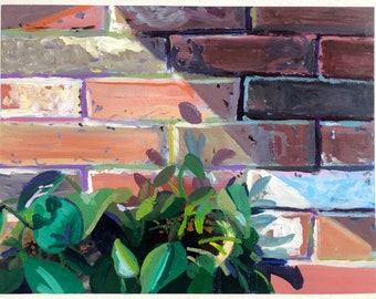 Sunny Plant Painting / Acrylic Plant Still Life / Original Painted Plant / Sunshine Wall Hanging  / Colorful Handmade Fine Art