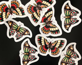 4" Butterfly Decals / Vinyl Butterfly Stickers / Die Cut Stickers / Tattoo Design / Traditional Tattoo Design /