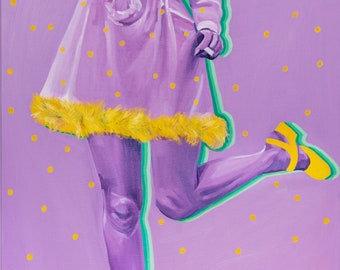 Purple  Legs Painting / Portrait Painting / Painted Retro Woman / Apartment Decor / Fashion Painting