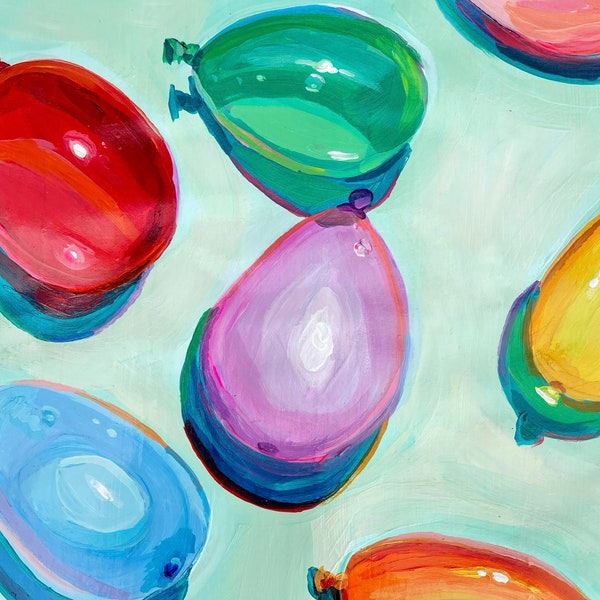 Water Balloon Print / Colorful Balloon Acrylic Painting / Unique Apartment Decor / Summer Pop Art / Fine Art Still Life