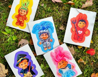 Halloween Troll Doll Paintings / Nostalgic 90s Kid Art / Kids Toys Art / Unique Wall Art / Colorful Acrylic Painting / Troll Toy Acrylic