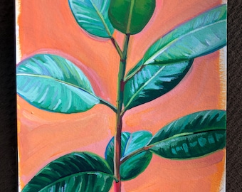 Rubber Plant Art / Original Acrylic Painting / Nature Fine Art / Plant Mom Wall Decor / Plants Lover Art / Colorful Plant Illustration /