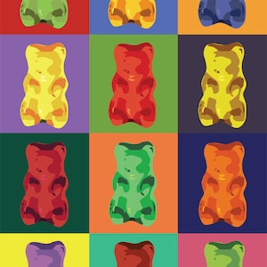 Gummy Bear Pop Art / Wall Art Poster / Art Print / Rainbow Candy Decor