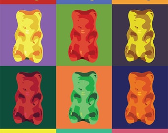 Gummy Bear Pop Art / Wall Art Poster / Art Print / Rainbow Candy Decor