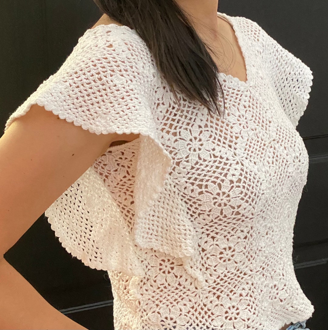 Vintage White Island crochet top