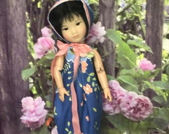 Peachy Blue Overalls and Bandana for 8" Ten Ping, Mini Sara and similar size dolls