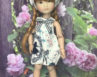 Vintage inspired print Sunsuit and Bandana for 8" Ten Ping, Mini Sara, 9 inch Kruslings and similar size dolls