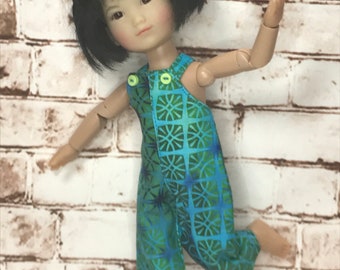 Teal Batik Overalls for 8" Ten Ping, Mini Sara and similar size dolls