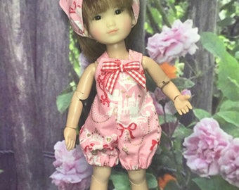 Vintage inspired print Sunsuit and Bandana for 8" Ten Ping, Mini Sara, 9 inch Kruslings and similar size dolls