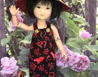 Asian style Overalls and hat for 8" Ten Ping, Mini Sara and similar size dolls