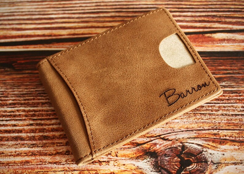 Personalized Money Clip Engraved Leather Wallet Front Pocket Money Clip Rfid Blocking Bifold Slim Wallet Minimalist Money Clip - 