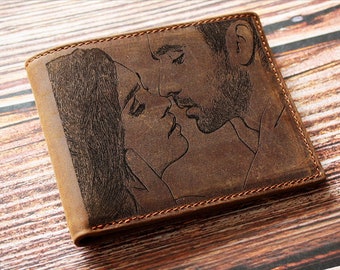 Cartera grabada con foto personalizada, regalo de escritura a mano, billetera para hombres grabada con foto, billetera grabada para hombres, billetera para hombres, regalo para padrinos de boda
