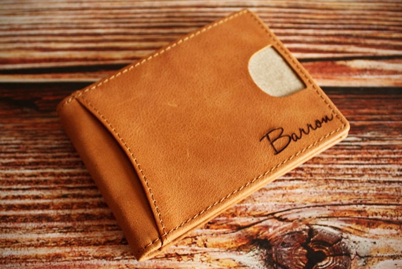 Money Clip Personalized Wallet Engraved Leather Wallet Front Pocket Money Clip Rfid Blocking Bifold Slim Wallet Mens Minimalist Wallet - 