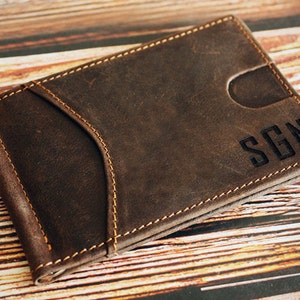 Personalized Men's Leather Wallet,Front Pocket Money Clip,RFID Blocking Bifold Slim Wallet,Minimalist Wallet,Wedding Gift,Groomsmen Gift