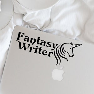 Writer Decal - Fantasy Writer Unicorn - Vinyl Decal - Writer - Author - Wall, Office, Computer, Laptop - Various Colors - Various Sizes