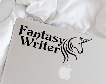 Writer Decal - Fantasy Writer Unicorn - Vinyl Decal - Writer - Author - Wall, Office, Computer, Laptop - Various Colors - Various Sizes