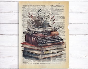 Typewriter Books Dictionary Print, Vintage Dictionary Art Print, Book Lover Art Print, Writer Gift - Gifts for Authors, Recycled