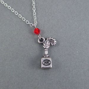 Writer Quill and Ink Charm Necklace, Nanowrimo, Gift Ideas for Writers, Presents for Writers, Book Writer Novelist Storyteller Jewelry Gift