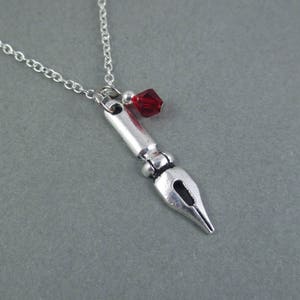 Writer Pen Nib Silver Charm Necklace, NaNoWriMo Camp NaNo, Gift for Writer Author Poet Editor, Literary, Gift Ideas for Aspiring Writers