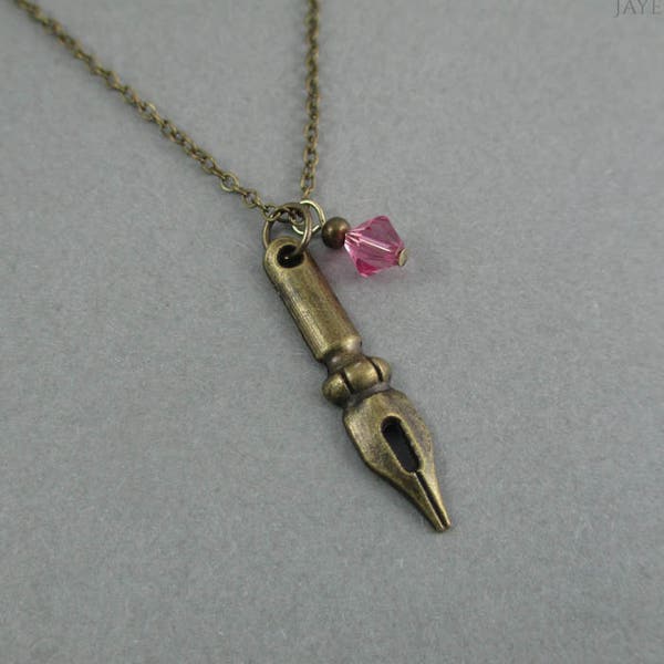 Writer Bronze Pen Nib Necklace, Nanowrimo, Gift Ideas for Writers, Presents for Writers, Book Writer Novelist Storyteller Jewelry Gift