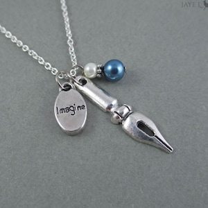 Writer Pen Nib Word Charm Necklace, NaNoWriMo, Writer Author Gift, Writer Author Jewelry, Gift Ideas for Aspiring Writers, Literary Bookish