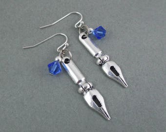 Writer Silver Pen Nib Earrings, Nanowrimo, Gift Ideas for Writers, Presents for Writers, Book Writer Novelist Storyteller Jewelry Gift