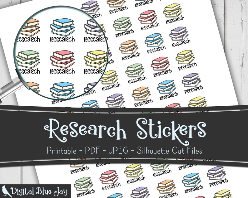 Research Writer Printable Planner Stickers, Writing Author Novel Planning, Cut Files, Functional Stickers image 1