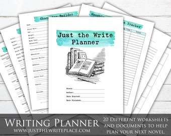 Watercolor Writing Planner Digital Printable, Novel Planning, NaNoWriMo, Writing Worksheets, Novel Planner, Novel Plotting, Novel Worksheets