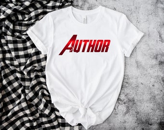 Red Author Avenger Novelist Unisex T Shirt, Nanowrimo, Gifts for Authors, Gift Ideas for Writers, Presents for Writers, Author T Shirts