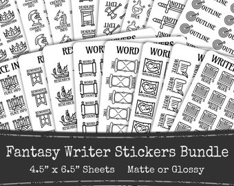 Fantasy Writer Sticker Bundle, Author Novel Planning, Printed Sticker Sheets, Writing Planner, Word Count, Word Sprint, Worldbuilding